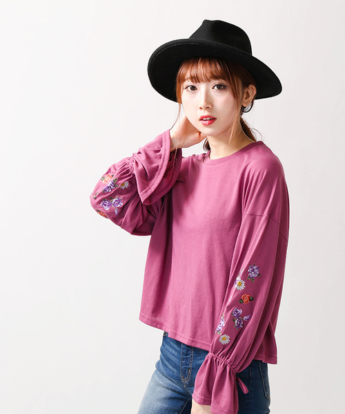 WEGO（ウィゴー）の「WEGO/刺繍キャンディスリーブカットソー（Tシャツ/カットソー・レディース・マスタード/ライトパープル/ブラック・FREE）」の14枚目の写真
