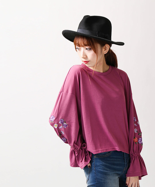 WEGO（ウィゴー）の「WEGO/刺繍キャンディスリーブカットソー（Tシャツ/カットソー・レディース・マスタード/ライトパープル/ブラック・FREE）」の15枚目の写真