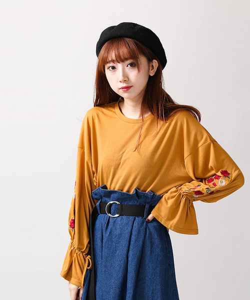 WEGO（ウィゴー）の「WEGO/刺繍キャンディスリーブカットソー（Tシャツ/カットソー・レディース・マスタード/ライトパープル/ブラック・FREE）」の17枚目の写真