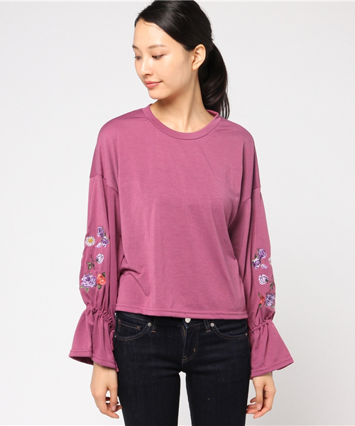 WEGO（ウィゴー）の「WEGO/刺繍キャンディスリーブカットソー（Tシャツ/カットソー・レディース・マスタード/ライトパープル/ブラック・FREE）」の5枚目の写真