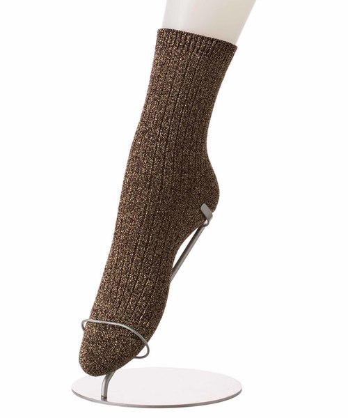 Fukuske（フクスケ）の「【FRANTICA】グリッターラメルーズ　309-7191（ソックス/靴下・レディース・ブラウン/ゴールド/シルバー・FREE）」の2枚目の写真
