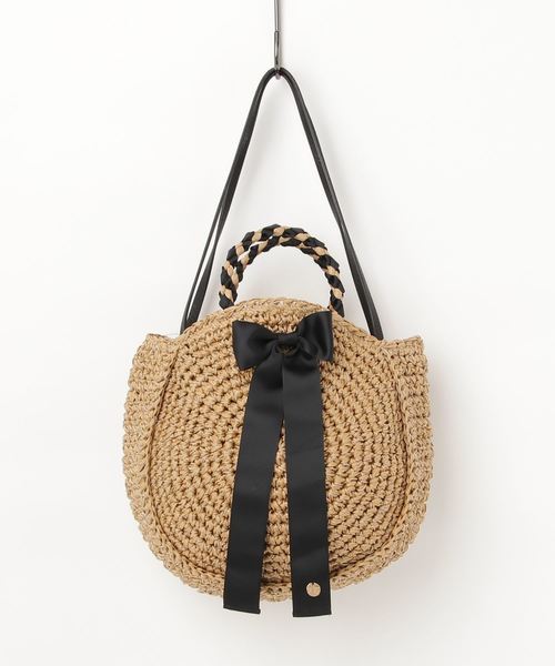 Green　Parks（グリーンパークス）の「・リボン手編みサークルバッグ（ハンドバッグ・レディース・ベージュ/キャメル・FREE）」の2枚目の写真