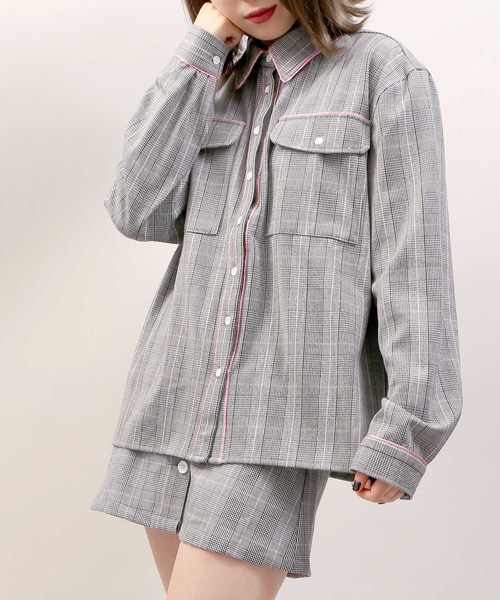 DING（ディング）の「DING/【セットアップ対応商品】チェック柄パイピングシャツ（シャツ/ブラウス・メンズ・ブラウン系その他2/グレー系その他2・FREE）」の2枚目の写真