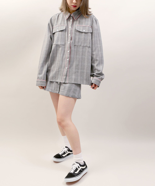 DING（ディング）の「DING/【セットアップ対応商品】チェック柄パイピングシャツ（シャツ/ブラウス・メンズ・ブラウン系その他2/グレー系その他2・FREE）」の3枚目の写真