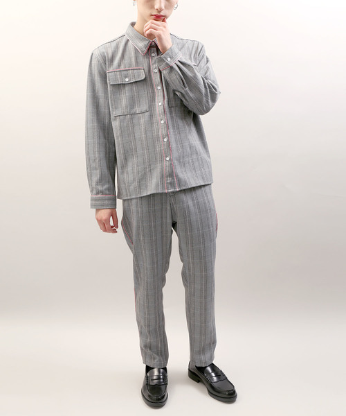 DING（ディング）の「DING/【セットアップ対応商品】チェック柄パイピングシャツ（シャツ/ブラウス・メンズ・ブラウン系その他2/グレー系その他2・FREE）」の4枚目の写真