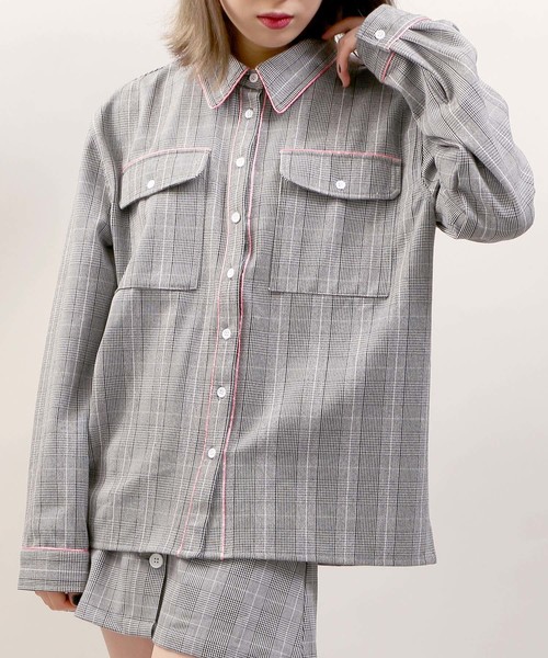 DING（ディング）の「DING/【セットアップ対応商品】チェック柄パイピングシャツ（シャツ/ブラウス・メンズ・ブラウン系その他2/グレー系その他2・FREE）」の5枚目の写真