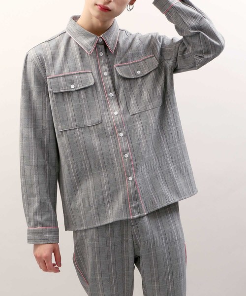 DING（ディング）の「DING/【セットアップ対応商品】チェック柄パイピングシャツ（シャツ/ブラウス・メンズ・ブラウン系その他2/グレー系その他2・FREE）」の6枚目の写真