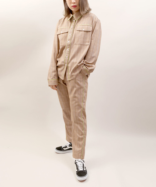 DING（ディング）の「DING/【セットアップ対応商品】チェック柄パイピングシャツ（シャツ/ブラウス・メンズ・ブラウン系その他2/グレー系その他2・FREE）」の7枚目の写真