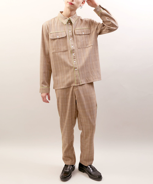 DING（ディング）の「DING/【セットアップ対応商品】チェック柄パイピングシャツ（シャツ/ブラウス・メンズ・ブラウン系その他2/グレー系その他2・FREE）」の8枚目の写真