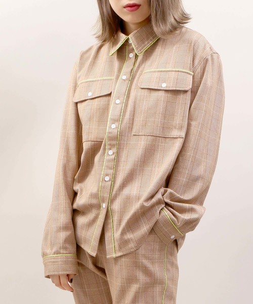 DING（ディング）の「DING/【セットアップ対応商品】チェック柄パイピングシャツ（シャツ/ブラウス・メンズ・ブラウン系その他2/グレー系その他2・FREE）」の9枚目の写真