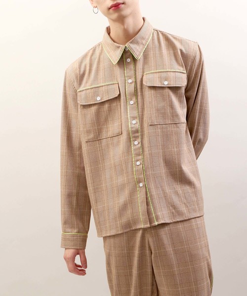 DING（ディング）の「DING/【セットアップ対応商品】チェック柄パイピングシャツ（シャツ/ブラウス・メンズ・ブラウン系その他2/グレー系その他2・FREE）」の10枚目の写真