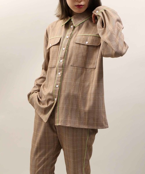 DING（ディング）の「DING/【セットアップ対応商品】チェック柄パイピングシャツ（シャツ/ブラウス・メンズ・ブラウン系その他2/グレー系その他2・FREE）」の17枚目の写真