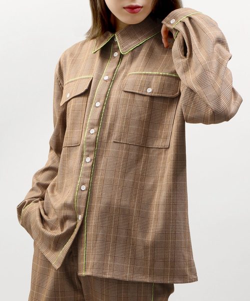 DING（ディング）の「DING/【セットアップ対応商品】チェック柄パイピングシャツ（シャツ/ブラウス・メンズ・ブラウン系その他2/グレー系その他2・FREE）」の21枚目の写真