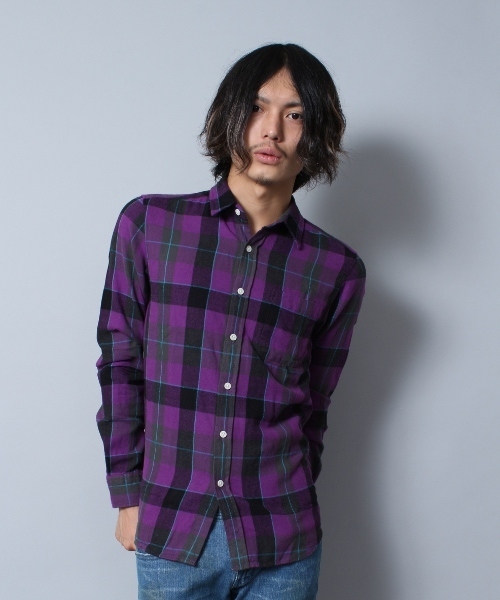 WEGO（ウィゴー）の「WEGO/ネルチェックシャツ（シャツ/ブラウス・メンズ・ホワイト/ブルー/パープル/イエロー/レッド/ブラック/グリーン/ブルー系その他/イエロー系その他/レッド系その他・MEDIUM/LARGE）」の6枚目の写真