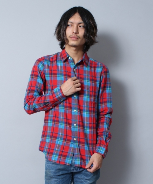 WEGO（ウィゴー）の「WEGO/ネルチェックシャツ（シャツ/ブラウス・メンズ・ホワイト/ブルー/パープル/イエロー/レッド/ブラック/グリーン/ブルー系その他/イエロー系その他/レッド系その他・MEDIUM/LARGE）」の9枚目の写真