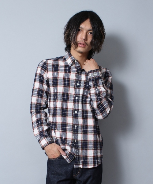 WEGO（ウィゴー）の「WEGO/ネルチェックシャツ（シャツ/ブラウス・メンズ・ホワイト/ブルー/パープル/イエロー/レッド/ブラック/グリーン/ブルー系その他/イエロー系その他/レッド系その他・MEDIUM/LARGE）」の2枚目の写真