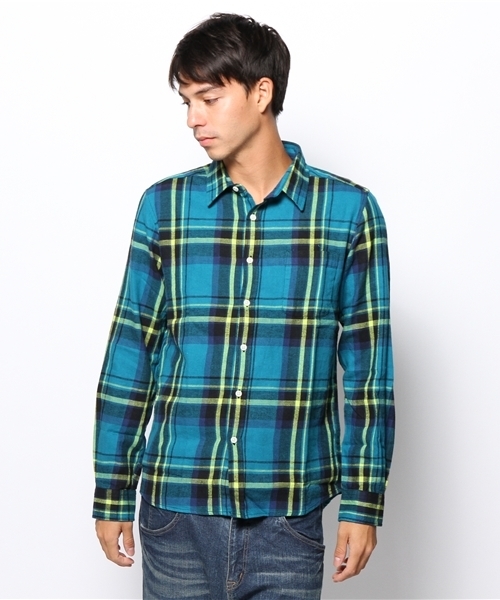 WEGO（ウィゴー）の「WEGO/ネルチェックシャツ（シャツ/ブラウス・メンズ・ホワイト/ブルー/パープル/イエロー/レッド/ブラック/グリーン/ブルー系その他/イエロー系その他/レッド系その他・MEDIUM/LARGE）」の4枚目の写真