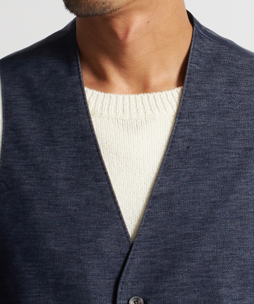 DESIGNWORKS（デザインワークス）の「【セットアップ対応】デニムライクベロアストレッチベスト（ベスト・メンズ・チャコールグレー/インディゴブルー・44/46/48/50）」の10枚目の写真