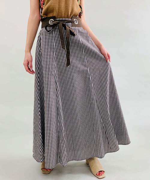 MILLION CARATS(ミリオンカラッツ)の「ギンガムチェックロングスカート(スカート)」|ベージュ
