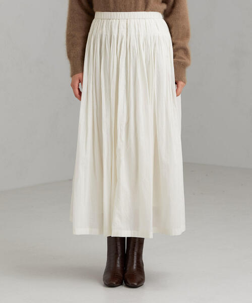 green label relaxing（グリーンレーベルリラクシング）の「CFC IND タック スカート ※（スカート・レディース・オフホワイト/ブラウン・FREE）」の5枚目の写真