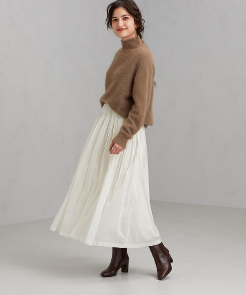 green label relaxing（グリーンレーベルリラクシング）の「CFC IND タック スカート ※（スカート・レディース・オフホワイト/ブラウン・FREE）」の3枚目の写真