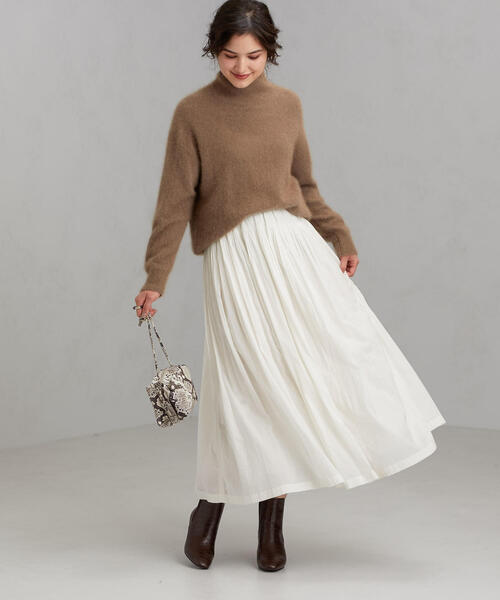 green label relaxing（グリーンレーベルリラクシング）の「CFC IND タック スカート ※（スカート・レディース・オフホワイト/ブラウン・FREE）」の4枚目の写真