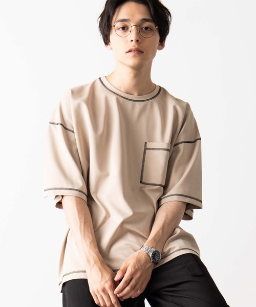 WEGO(ウィゴー)の「WEGO/カラーステッチポンチTシャツ(Tシャツ/カットソー・メンズ・ホワイト/ブラック/ベージュ/ワイン・MEDIUM/LARGE)」の4枚目の写真