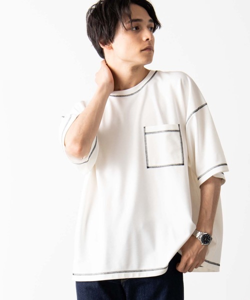 WEGO(ウィゴー)の「WEGO/カラーステッチポンチTシャツ(Tシャツ/カットソー・メンズ・ホワイト/ブラック/ベージュ/ワイン・MEDIUM/LARGE)」の2枚目の写真