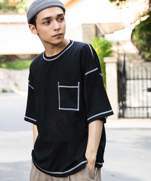 WEGO(ウィゴー)の「WEGO/カラーステッチポンチTシャツ(Tシャツ/カットソー・メンズ・ホワイト/ブラック/ベージュ/ワイン・MEDIUM/LARGE)」の3枚目の写真