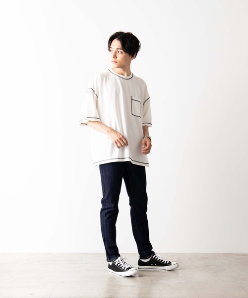 WEGO(ウィゴー)の「WEGO/カラーステッチポンチTシャツ(Tシャツ/カットソー・メンズ・ホワイト/ブラック/ベージュ/ワイン・MEDIUM/LARGE)」の9枚目の写真