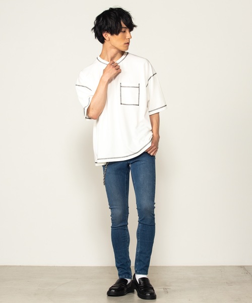 WEGO(ウィゴー)の「WEGO/カラーステッチポンチTシャツ(Tシャツ/カットソー・メンズ・ホワイト/ブラック/ベージュ/ワイン・MEDIUM/LARGE)」の18枚目の写真