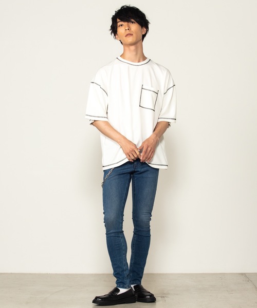 WEGO(ウィゴー)の「WEGO/カラーステッチポンチTシャツ(Tシャツ/カットソー・メンズ・ホワイト/ブラック/ベージュ/ワイン・MEDIUM/LARGE)」の5枚目の写真