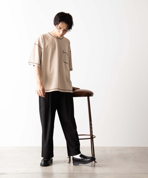 WEGO(ウィゴー)の「WEGO/カラーステッチポンチTシャツ(Tシャツ/カットソー・メンズ・ホワイト/ブラック/ベージュ/ワイン・MEDIUM/LARGE)」の15枚目の写真