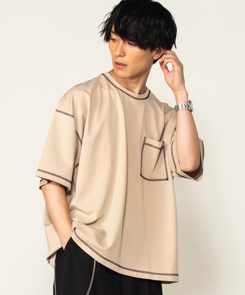 WEGO(ウィゴー)の「WEGO/カラーステッチポンチTシャツ(Tシャツ/カットソー・メンズ・ホワイト/ブラック/ベージュ/ワイン・MEDIUM/LARGE)」の11枚目の写真