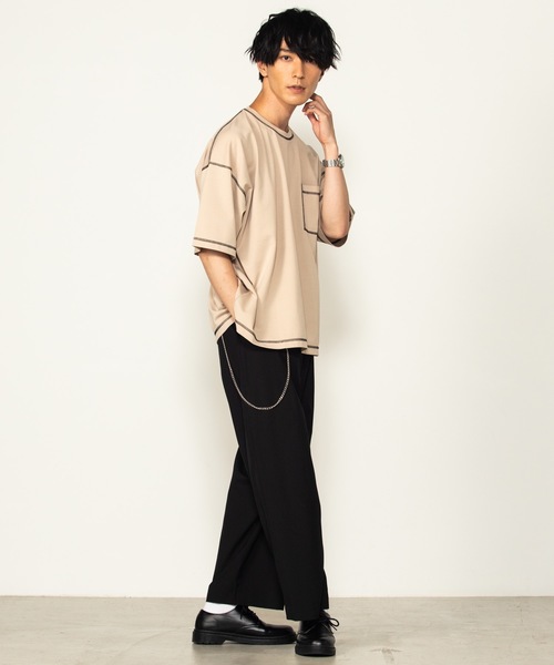 WEGO(ウィゴー)の「WEGO/カラーステッチポンチTシャツ(Tシャツ/カットソー・メンズ・ホワイト/ブラック/ベージュ/ワイン・MEDIUM/LARGE)」の20枚目の写真