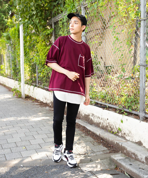 WEGO(ウィゴー)の「WEGO/カラーステッチポンチTシャツ(Tシャツ/カットソー・メンズ・ホワイト/ブラック/ベージュ/ワイン・MEDIUM/LARGE)」の7枚目の写真