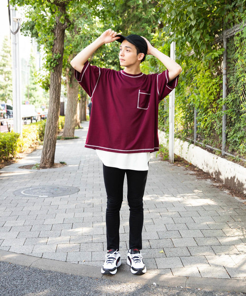 WEGO(ウィゴー)の「WEGO/カラーステッチポンチTシャツ(Tシャツ/カットソー・メンズ・ホワイト/ブラック/ベージュ/ワイン・MEDIUM/LARGE)」の16枚目の写真