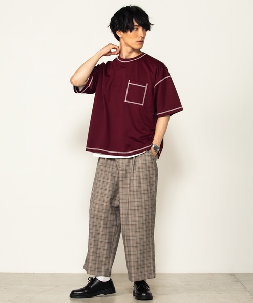 WEGO(ウィゴー)の「WEGO/カラーステッチポンチTシャツ(Tシャツ/カットソー・メンズ・ホワイト/ブラック/ベージュ/ワイン・MEDIUM/LARGE)」の12枚目の写真