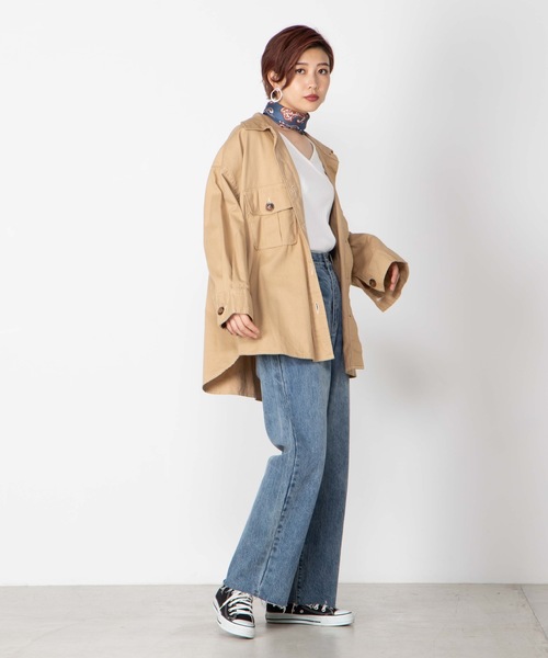 WEGO（ウィゴー）の「WEGO/BIGポケットオーバーシャツ（シャツ/ブラウス・レディース・ブラック/ベージュ/カーキ/アイボリー・FREE）」の12枚目の写真