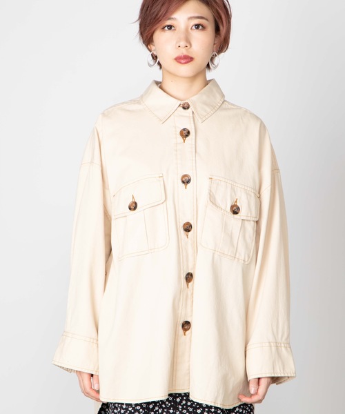 WEGO（ウィゴー）の「WEGO/BIGポケットオーバーシャツ（シャツ/ブラウス・レディース・ブラック/ベージュ/カーキ/アイボリー・FREE）」の19枚目の写真