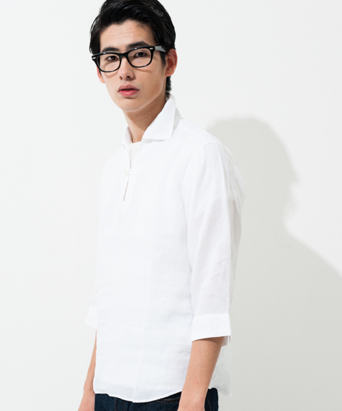 green label relaxing（グリーンレーベルリラクシング）の「LINEN SKIPPER 7/SL シャツ（シャツ/ブラウス・メンズ・ホワイト/コバルトブルー/ネイビー・LARGE/SMALL/MEDIUM）」の2枚目の写真