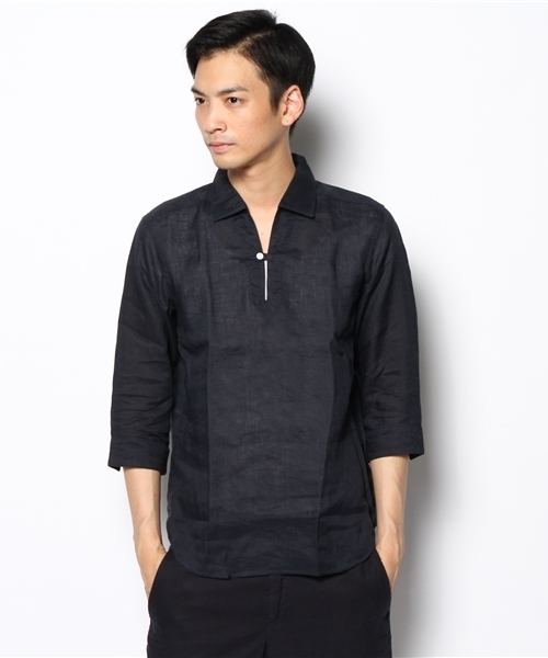 green label relaxing（グリーンレーベルリラクシング）の「LINEN SKIPPER 7/SL シャツ（シャツ/ブラウス・メンズ・ホワイト/コバルトブルー/ネイビー・LARGE/SMALL/MEDIUM）」の3枚目の写真