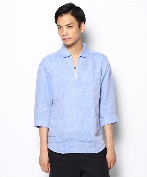 green label relaxing（グリーンレーベルリラクシング）の「LINEN SKIPPER 7/SL シャツ（シャツ/ブラウス・メンズ・ホワイト/コバルトブルー/ネイビー・LARGE/SMALL/MEDIUM）」の4枚目の写真