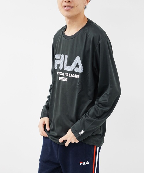 FILA(フィラ)の「【FILA/フィラ】デザインプリント ビッグシルエット Tシャツ ロゴプリント ロンT 長袖Tシャツ(Tシャツ/カットソー・メンズ・ホワイト/ブラック/ネイビー/シルバー・LL/M/L)」の1枚目の写真