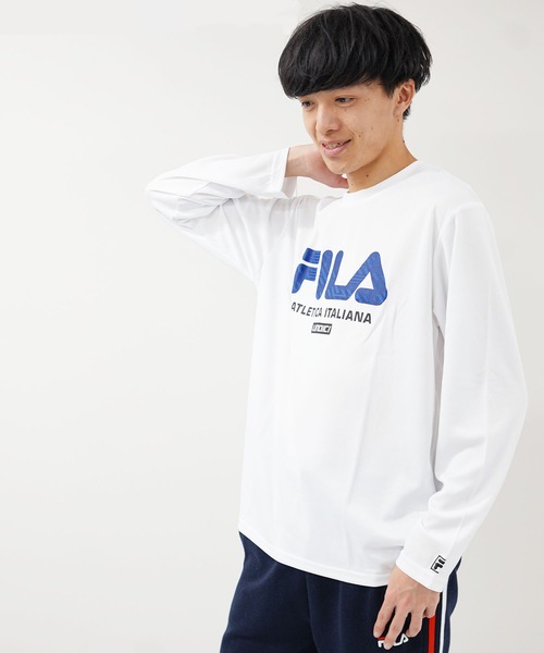 FILA(フィラ)の「【FILA/フィラ】デザインプリント ビッグシルエット Tシャツ ロゴプリント ロンT 長袖Tシャツ(Tシャツ/カットソー・メンズ・ホワイト/ブラック/ネイビー/シルバー・LL/M/L)」の7枚目の写真