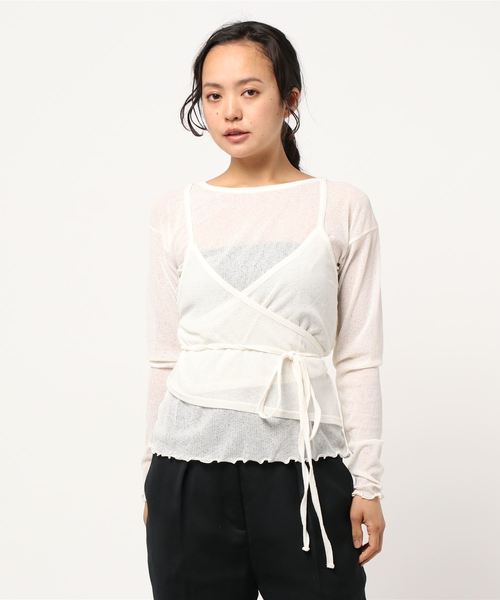 STYLEBLOCK（スタイルブロック）の「シアーリブレイヤードカットソー（Tシャツ/カットソー・レディース・アイボリー/グレー/ライトベージュ/ベージュ/ブラック・M）」の2枚目の写真