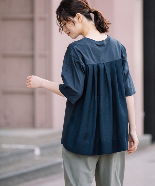 Munich（ミューニック）の「プレミアムコットンリネンジャージー　ドッキングTシャツ（Tシャツ/カットソー・レディース・ホワイト/ネイビー/レッド/カーキ・FREE）」の4枚目の写真