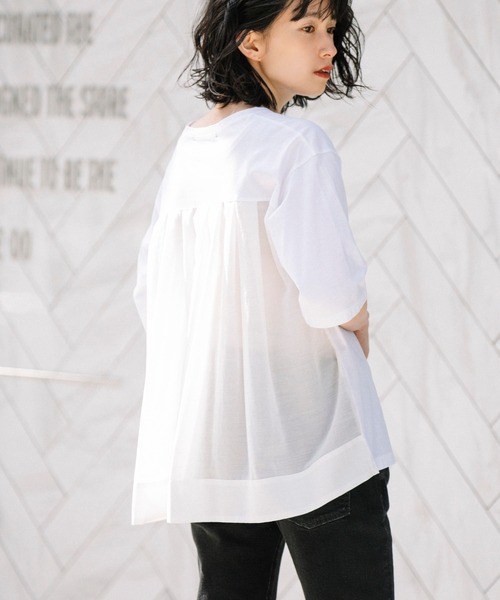 Munich（ミューニック）の「プレミアムコットンリネンジャージー　ドッキングTシャツ（Tシャツ/カットソー・レディース・ホワイト/ネイビー/レッド/カーキ・FREE）」の2枚目の写真