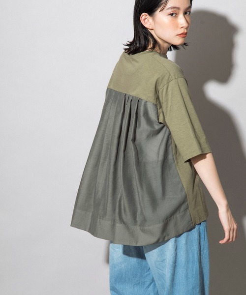 Munich（ミューニック）の「プレミアムコットンリネンジャージー　ドッキングTシャツ（Tシャツ/カットソー・レディース・ホワイト/ネイビー/レッド/カーキ・FREE）」の3枚目の写真