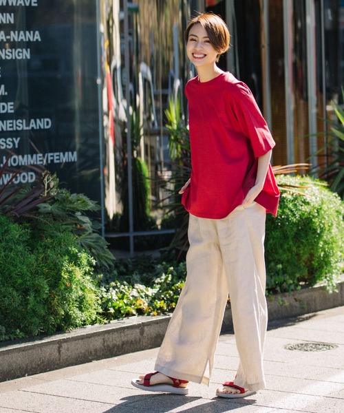 Munich（ミューニック）の「プレミアムコットンリネンジャージー　ドッキングTシャツ（Tシャツ/カットソー・レディース・ホワイト/ネイビー/レッド/カーキ・FREE）」の5枚目の写真